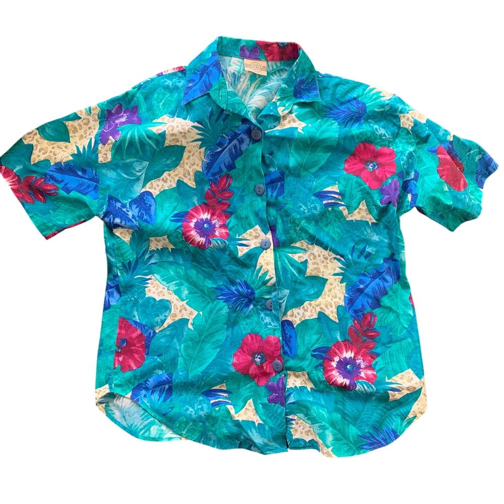 Vintage 1980s Denim Republic Hawaiian Shirt No Size Tag XL